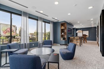 Coworking lounge with private meeting spaces